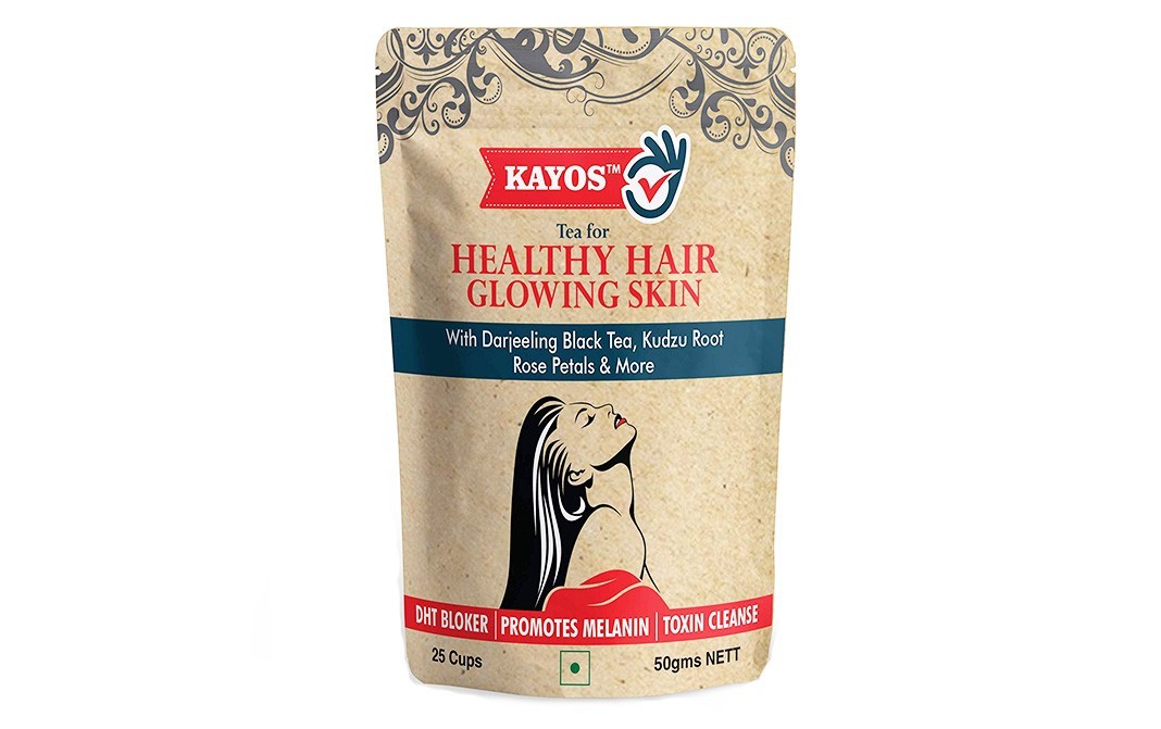 Kayos Tea For Healthy Hair, Glowing Skin with Darjeeling Black Tea, Kudzu Root Rose Petals & More   Pack  50 grams